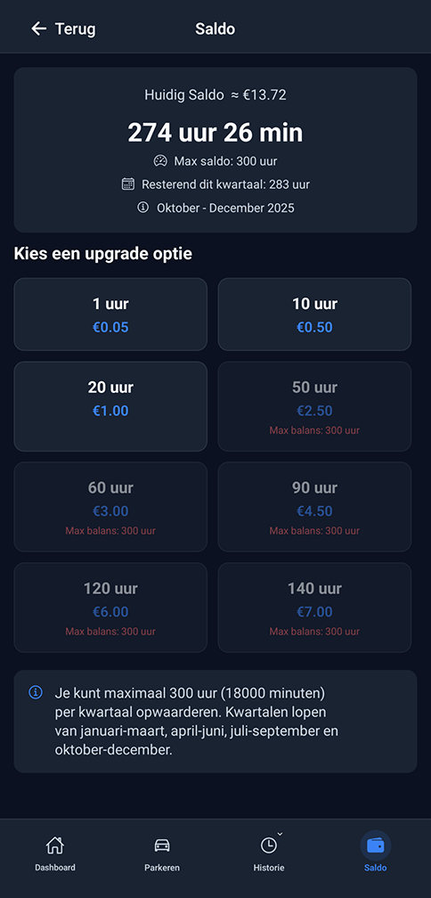 Saldo Opwaarderen Scherm